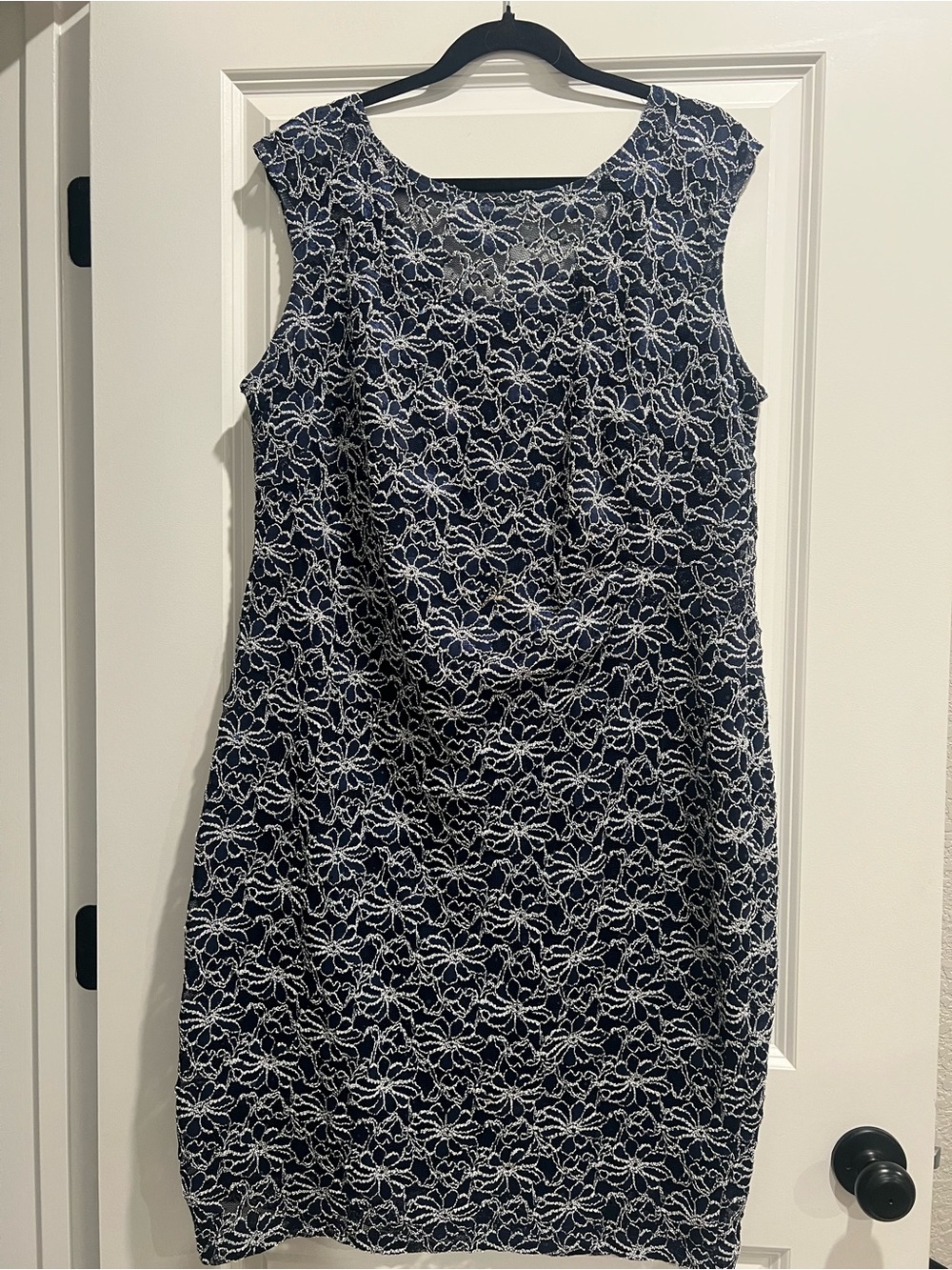 Roz & Ali Navy Scoop Neck Lace and Sequin Dress